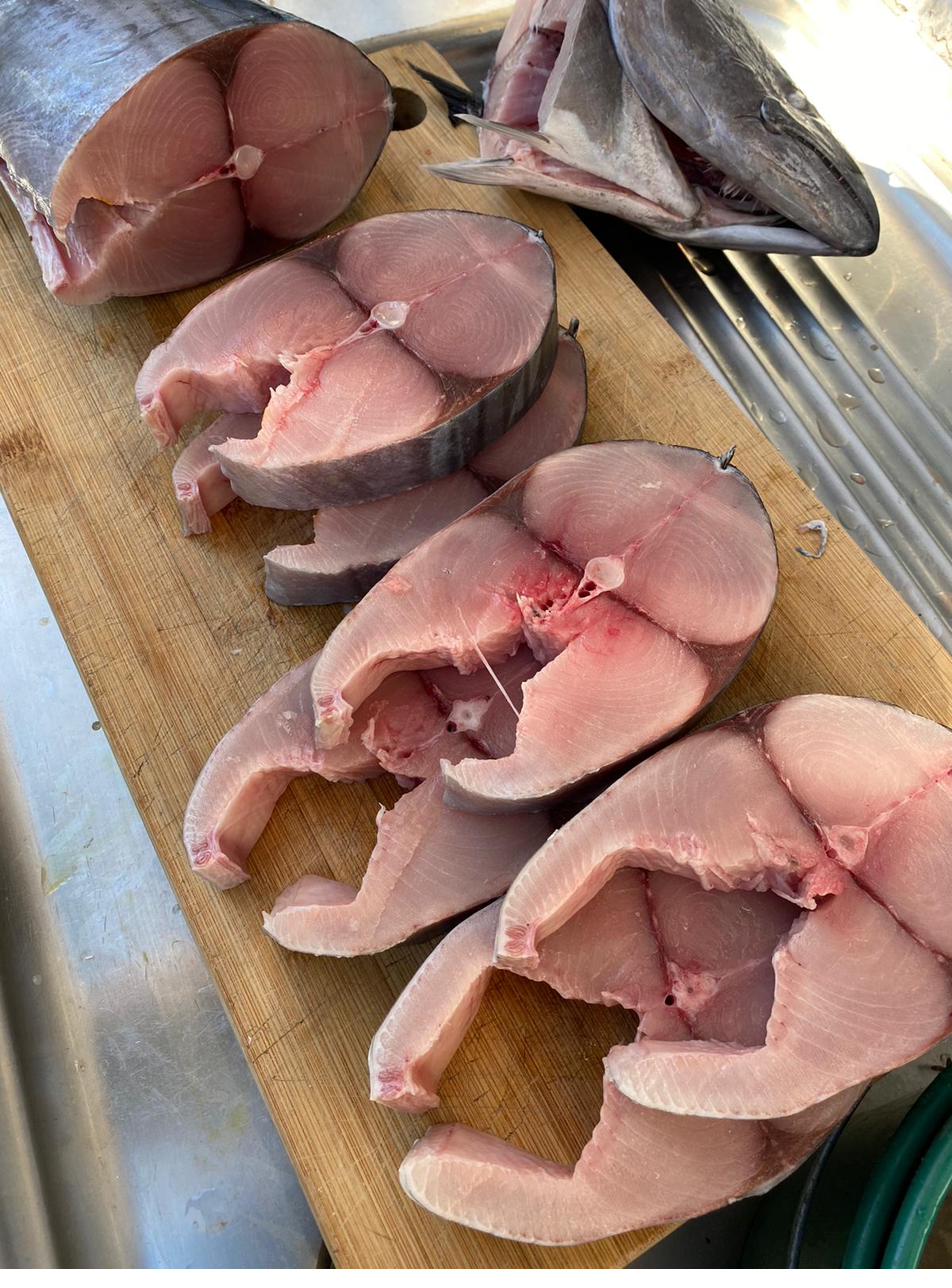 Fresh amberjack steaks ready to cook